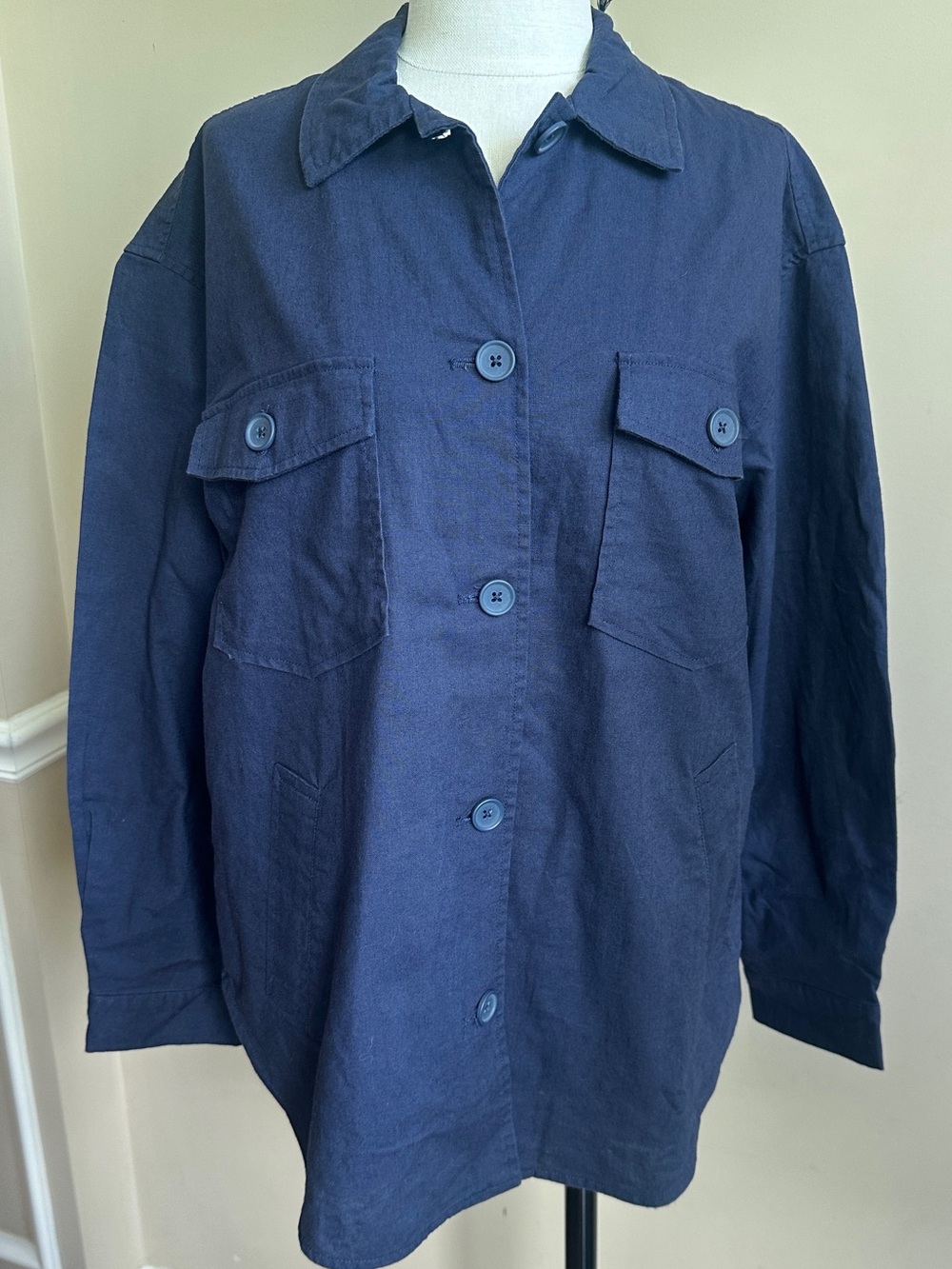 NWT Piombo Women’s Linen Blend Navy Blue Shirt Jacket, Size 8 EUR 40